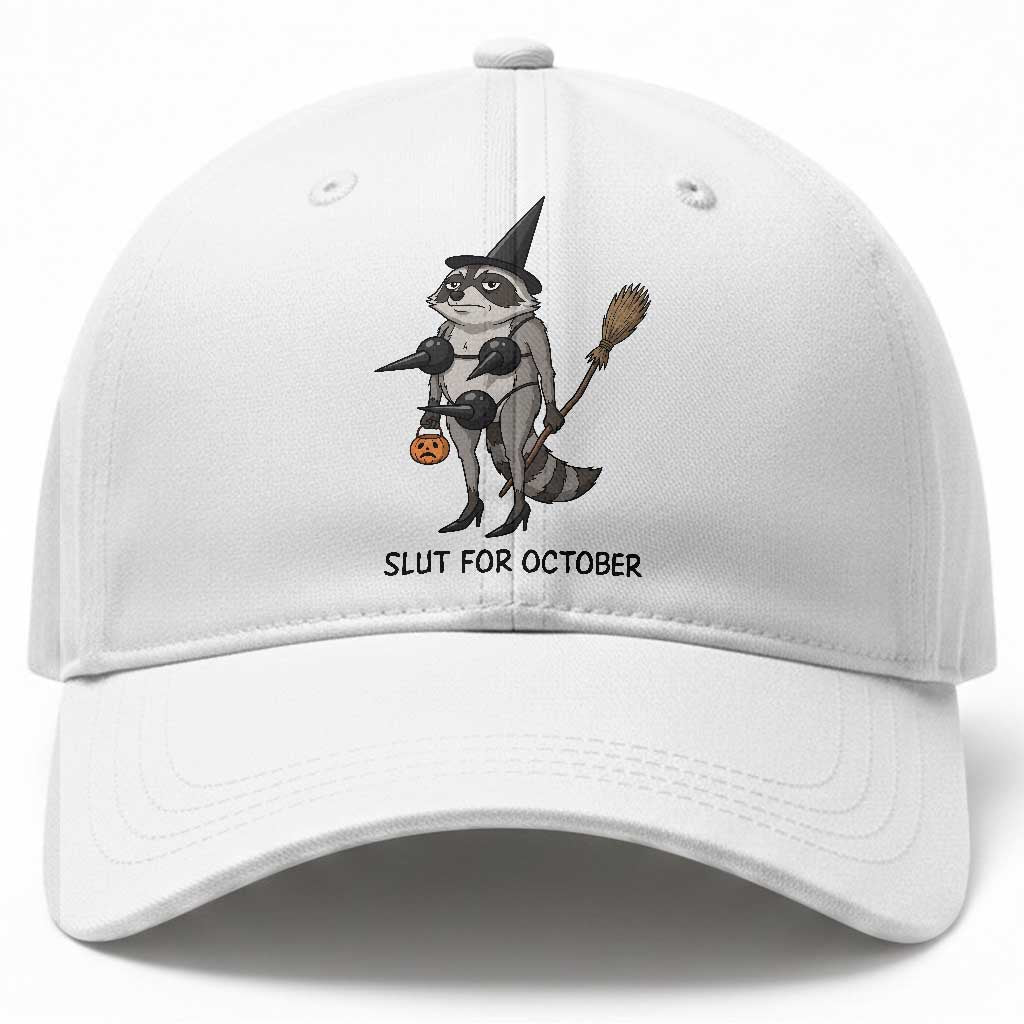 Funny Trashy Raccoon Witch Halloween Baseball Cap Slut For October