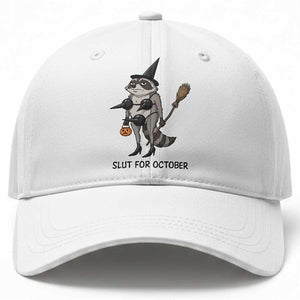 Funny Trashy Raccoon Witch Halloween Baseball Cap Slut For October