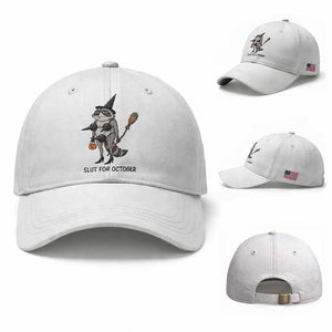 Funny Trashy Raccoon Witch Halloween Baseball Cap Slut For October