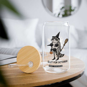Funny Trashy Raccoon Witch Halloween Glass Can Slut For October
