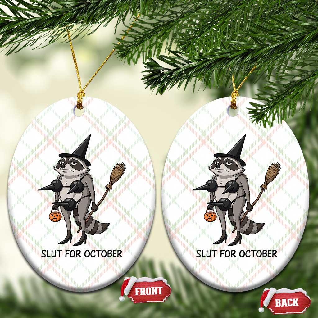 Funny Trashy Raccoon Witch Halloween Ceramic Ornament Slut For October