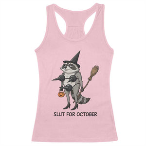 Funny Trashy Raccoon Witch Halloween Racerback Tank Top Slut For October