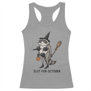 Funny Trashy Raccoon Witch Halloween Racerback Tank Top Slut For October