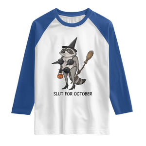 Funny Trashy Raccoon Witch Halloween Raglan Shirt Slut For October