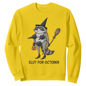 Funny Trashy Raccoon Witch Halloween Sweatshirt Slut For October