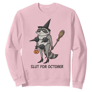 Funny Trashy Raccoon Witch Halloween Sweatshirt Slut For October