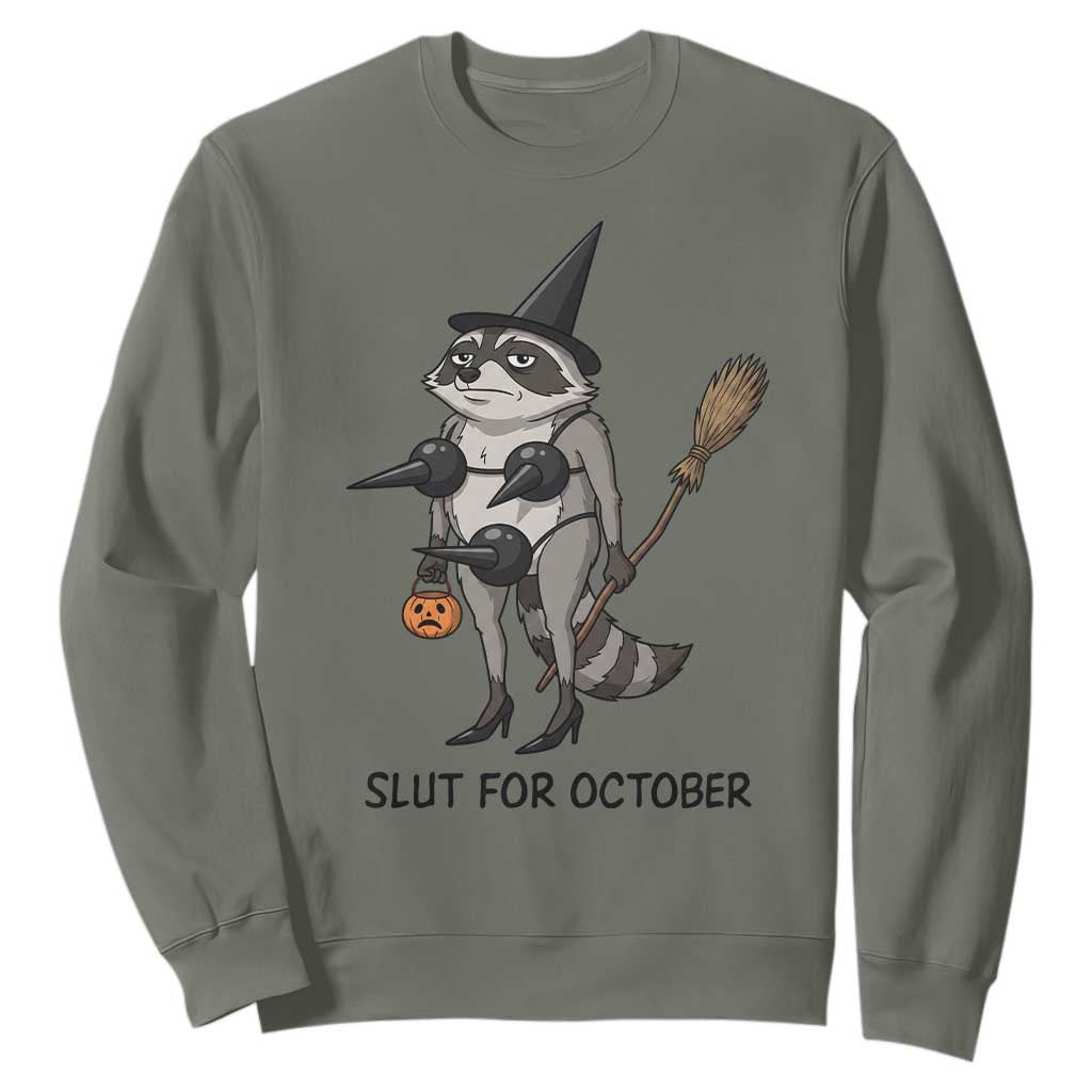Funny Trashy Raccoon Witch Halloween Sweatshirt Slut For October