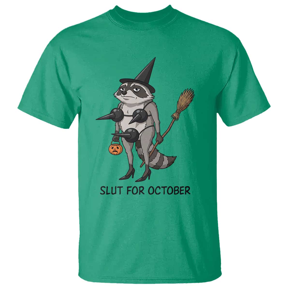 Funny Trashy Raccoon Witch Halloween T Shirt Slut For October