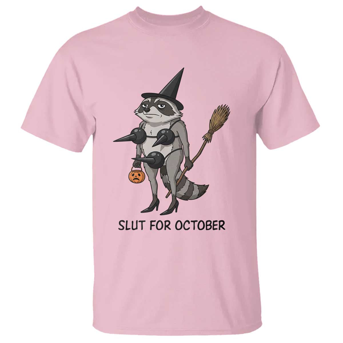 Funny Trashy Raccoon Witch Halloween T Shirt Slut For October