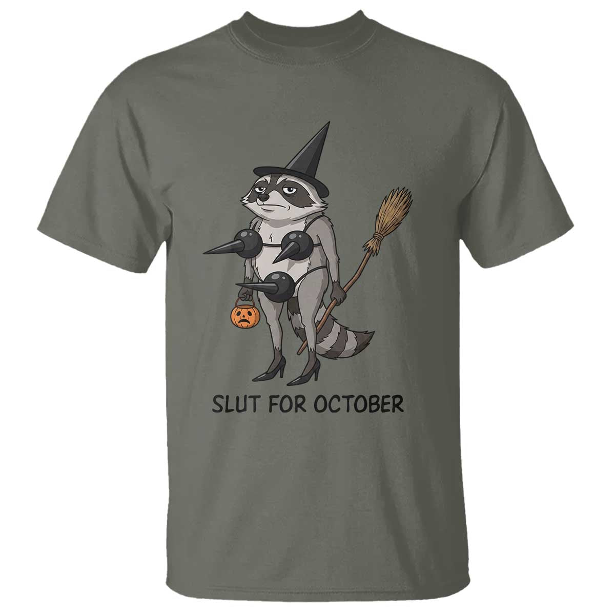 Funny Trashy Raccoon Witch Halloween T Shirt Slut For October