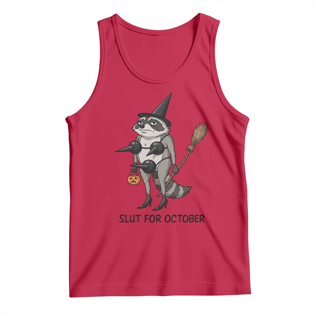 Funny Trashy Raccoon Witch Halloween Tank Top Slut For October