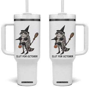 Funny Trashy Raccoon Witch Halloween Tumbler With Handle Slut For October