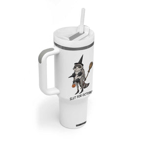 Funny Trashy Raccoon Witch Halloween Tumbler With Handle Slut For October