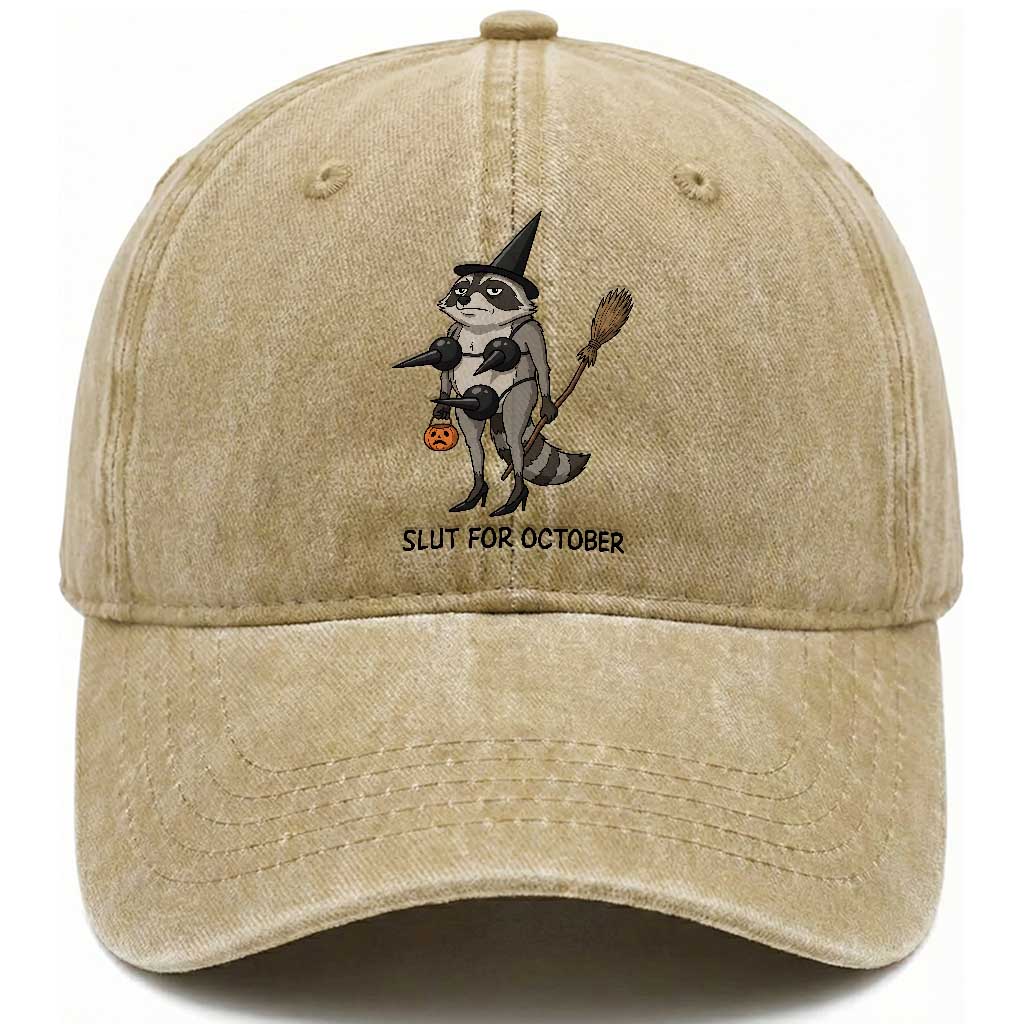 Funny Trashy Raccoon Witch Halloween Washed Cotton Baseball Cap Slut For October