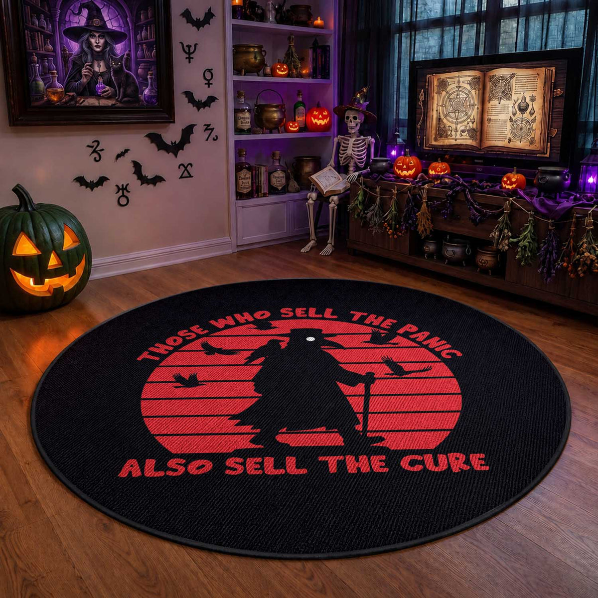 Vintage Plague Doctor Round Rug Those Who Sell The Panic Also Sell The Cure