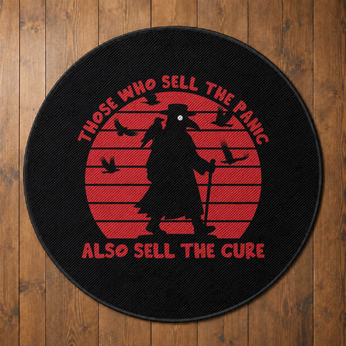 Vintage Plague Doctor Round Rug Those Who Sell The Panic Also Sell The Cure