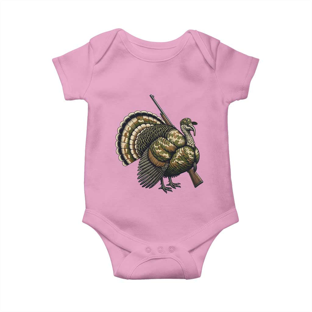 Funny Camo Turkey Hunter Rifle Gift Baby Onesie TS12 Light Pink Print Your Wear