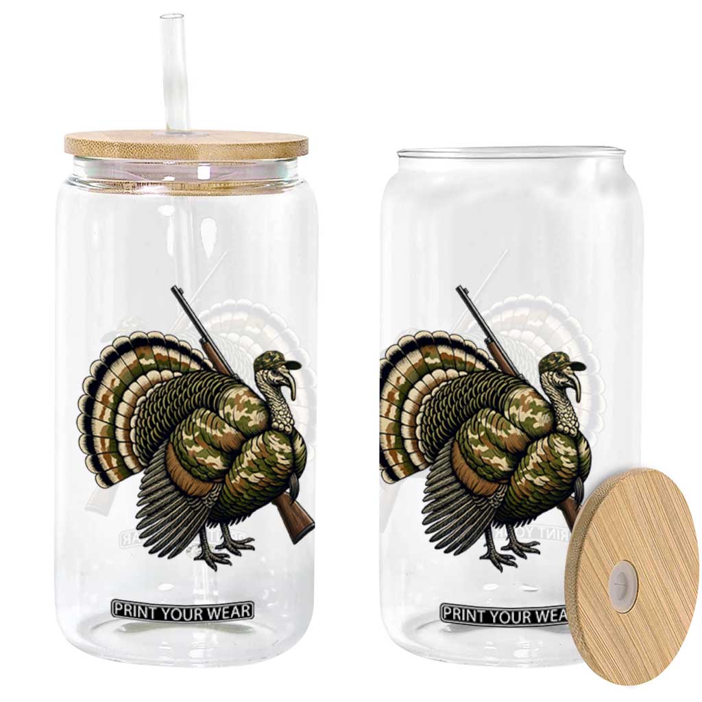 Funny Camo Turkey Hunter Rifle Gift Glass Can TS12 Print Your Wear