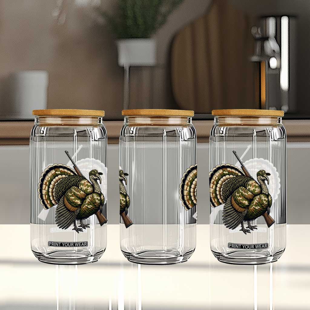 Funny Camo Turkey Hunter Rifle Gift Glass Can TS12 Print Your Wear