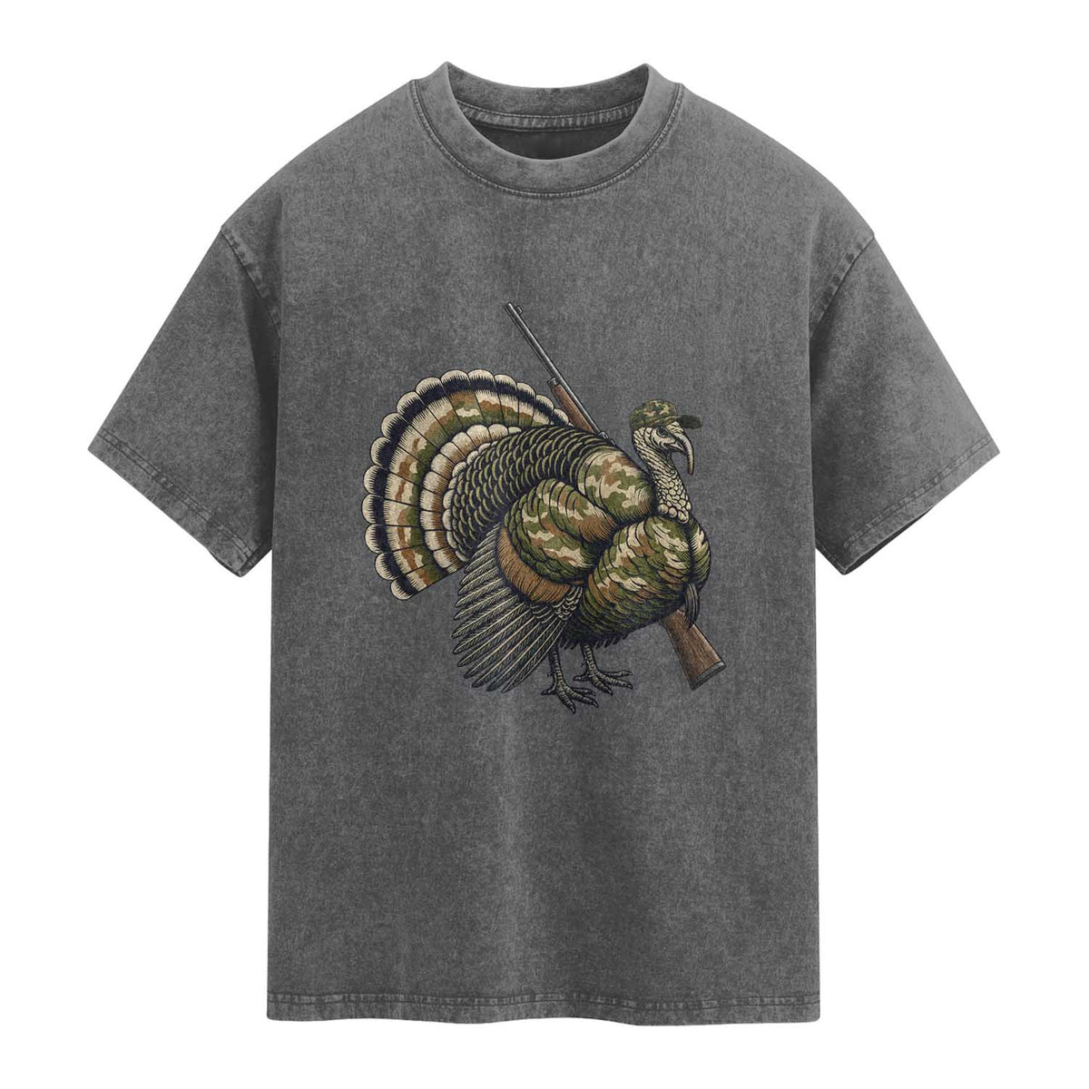 Funny Camo Turkey Hunter Rifle Gift Washed Cotton T-Shirt