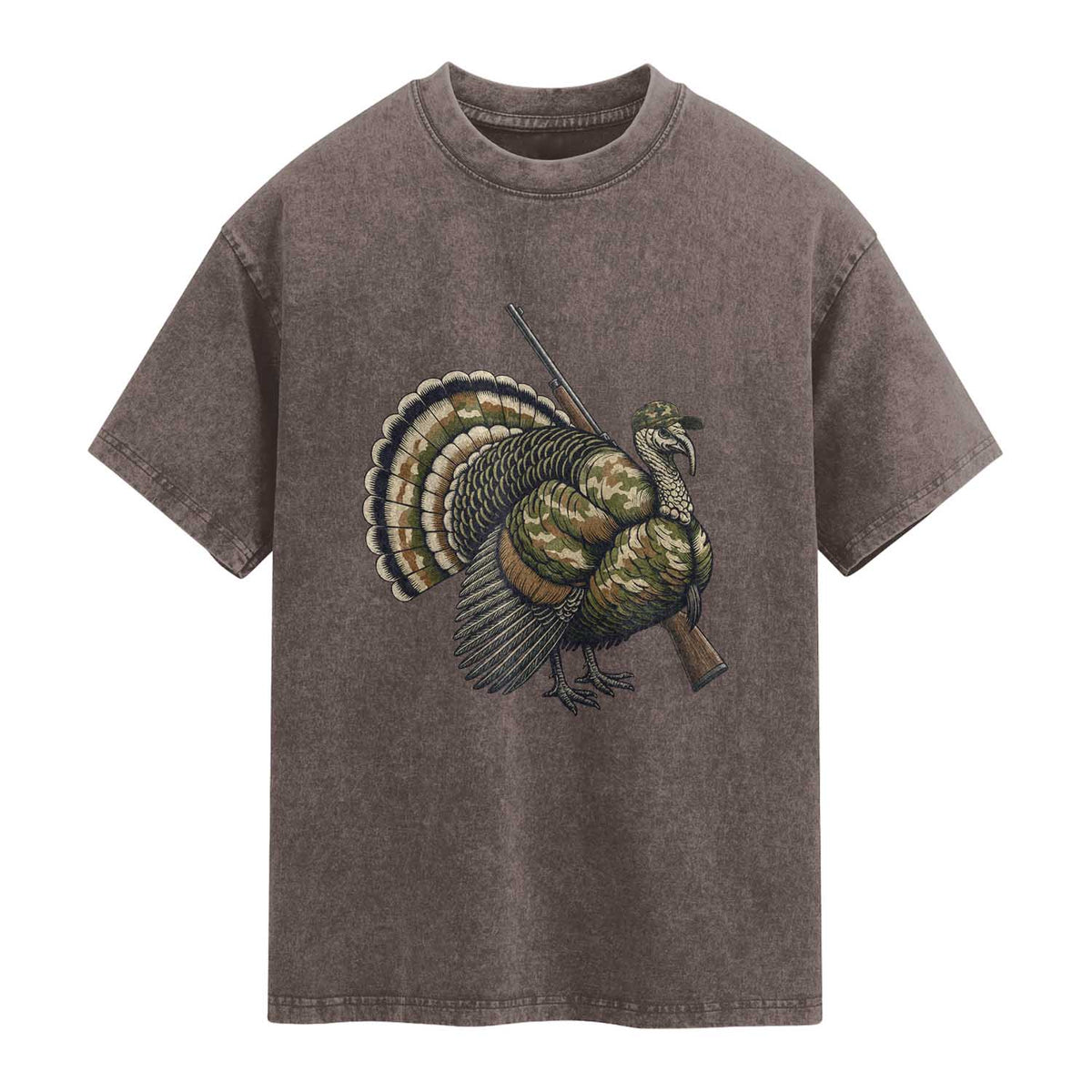 Funny Camo Turkey Hunter Rifle Gift Washed Cotton T-Shirt