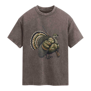 Funny Camo Turkey Hunter Rifle Gift Washed Cotton T-Shirt