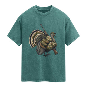 Funny Camo Turkey Hunter Rifle Gift Washed Cotton T-Shirt