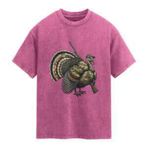 Funny Camo Turkey Hunter Rifle Gift Washed Cotton T-Shirt