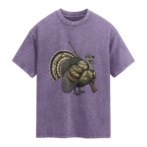 Funny Camo Turkey Hunter Rifle Gift Washed Cotton T-Shirt