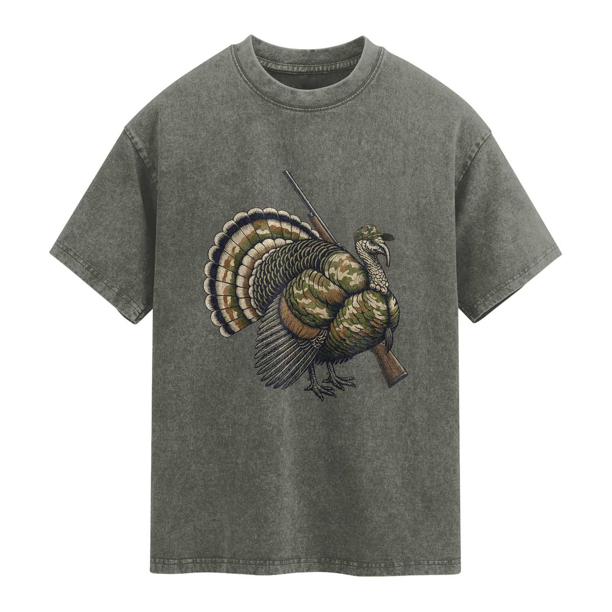Funny Camo Turkey Hunter Rifle Gift Washed Cotton T-Shirt