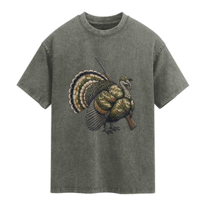 Funny Camo Turkey Hunter Rifle Gift Washed Cotton T-Shirt