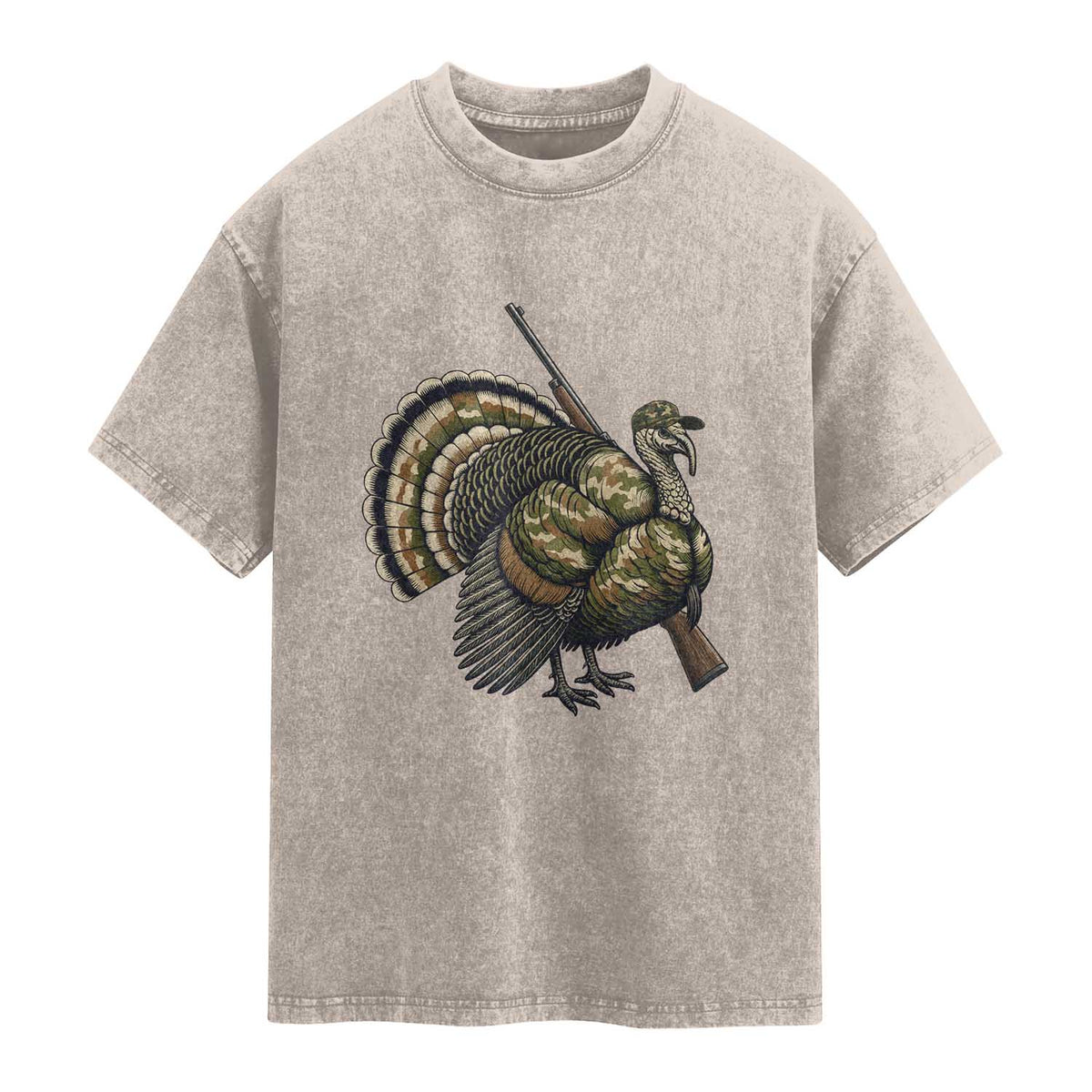 Funny Camo Turkey Hunter Rifle Gift Washed Cotton T-Shirt