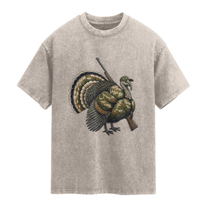 Funny Camo Turkey Hunter Rifle Gift Washed Cotton T-Shirt