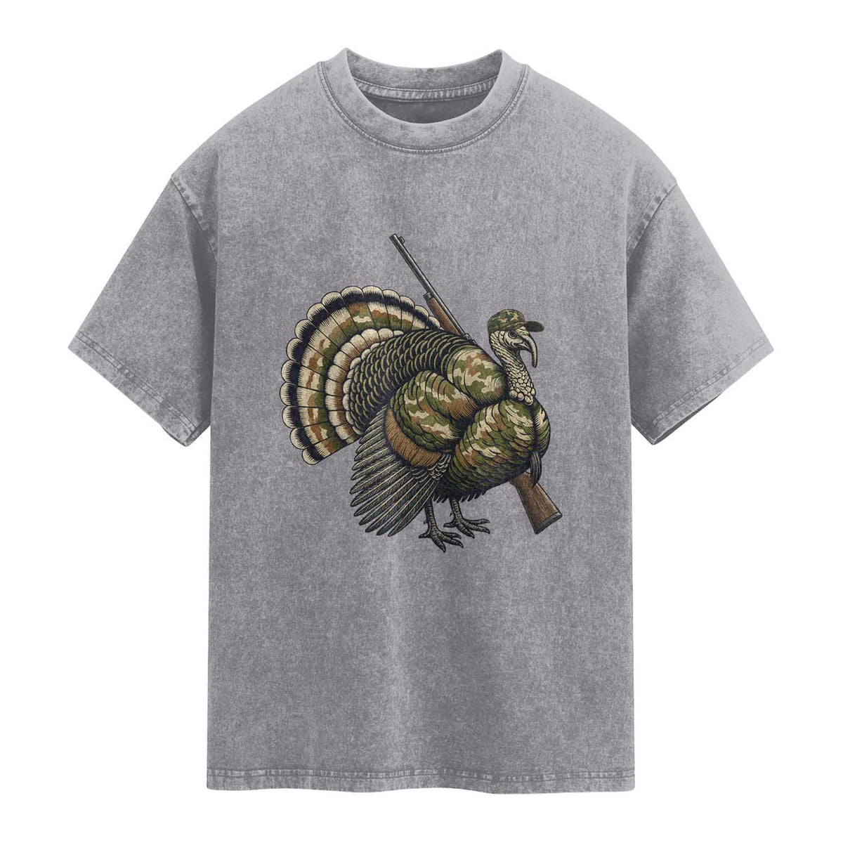 Funny Camo Turkey Hunter Rifle Gift Washed Cotton T-Shirt