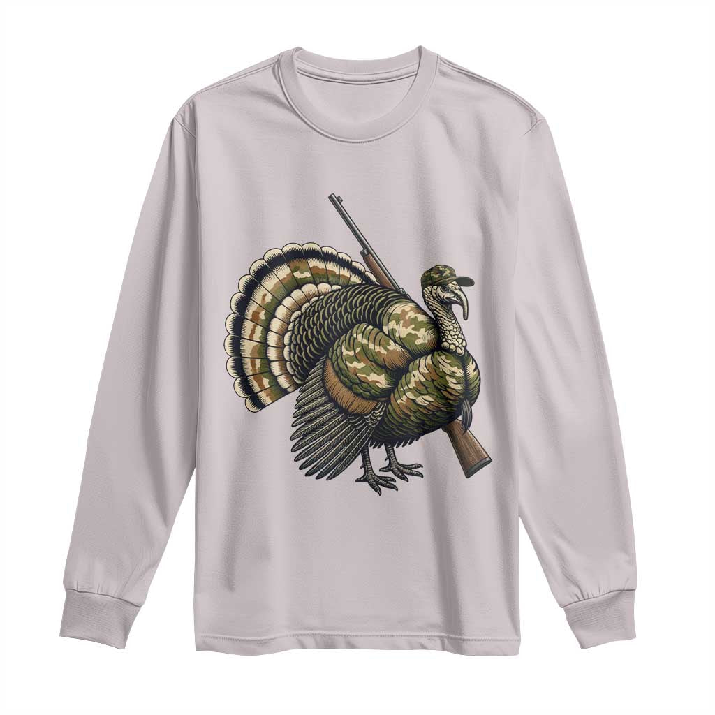 Funny Camo Turkey Hunter Rifle Gift Long Sleeve Shirt TS12 Ice Gray Print Your Wear