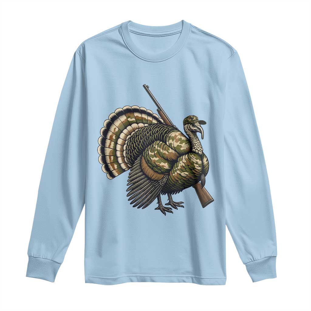 Funny Camo Turkey Hunter Rifle Gift Long Sleeve Shirt TS12 Light Blue Print Your Wear