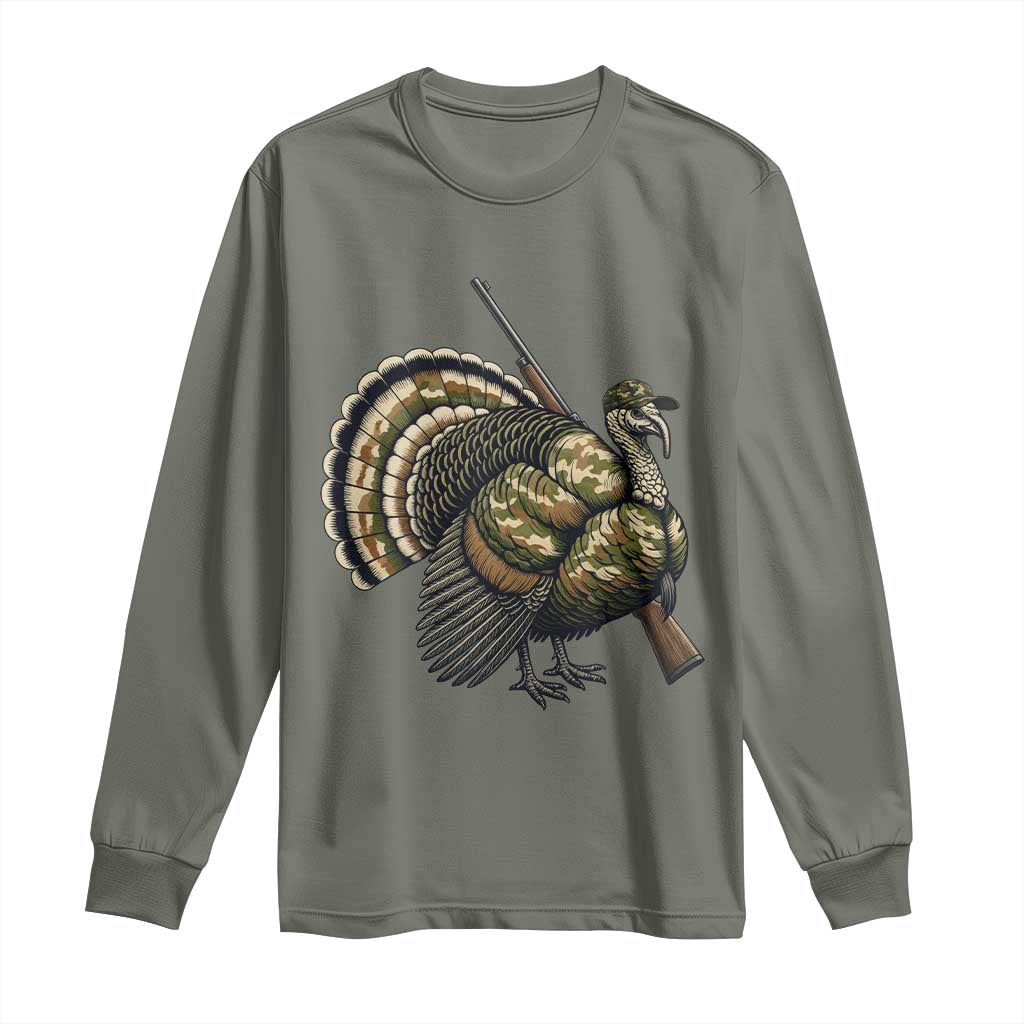 Funny Camo Turkey Hunter Rifle Gift Long Sleeve Shirt TS12 Military Green Print Your Wear