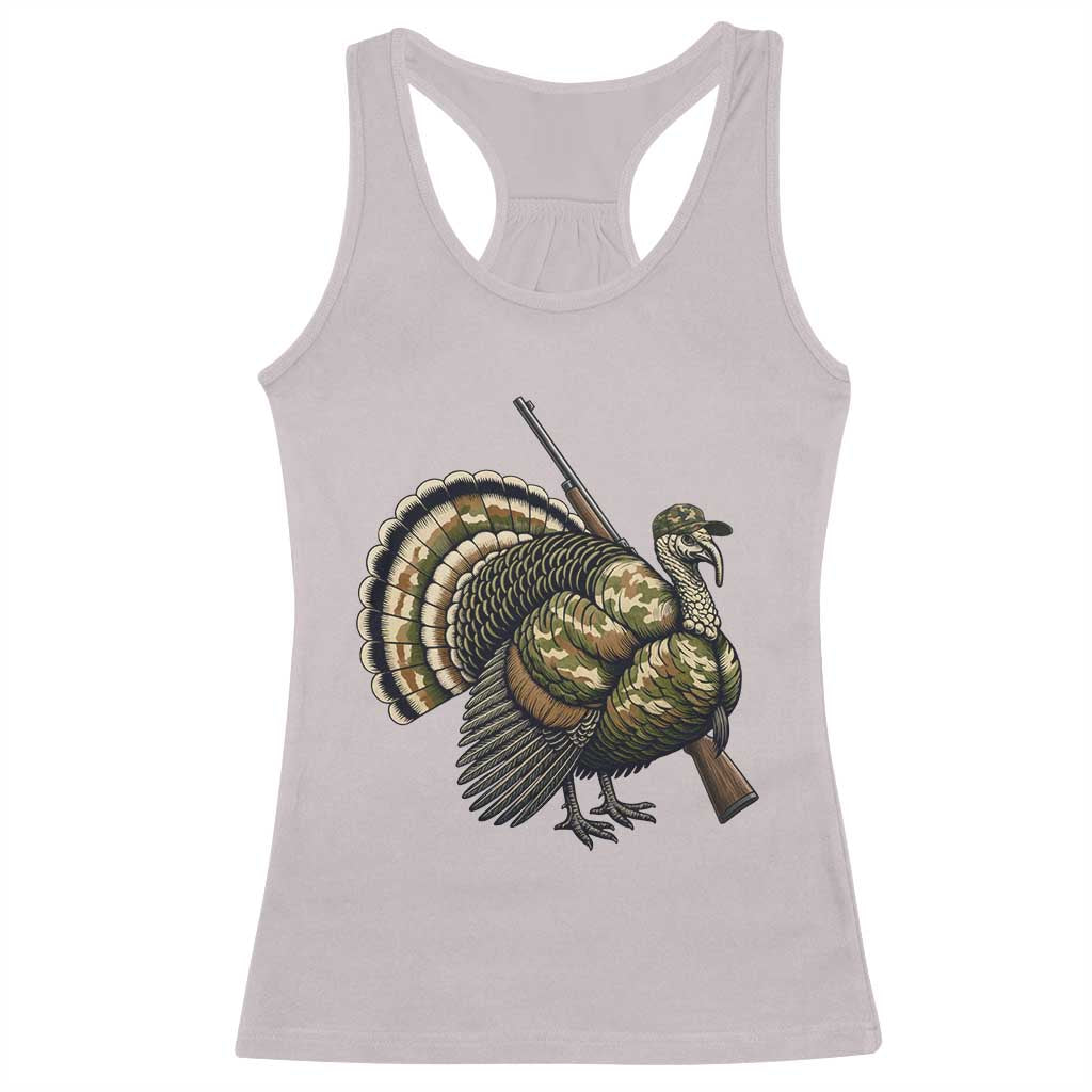 Funny Camo Turkey Hunter Rifle Gift Racerback Tank Top TS12 Ice Gray Print Your Wear