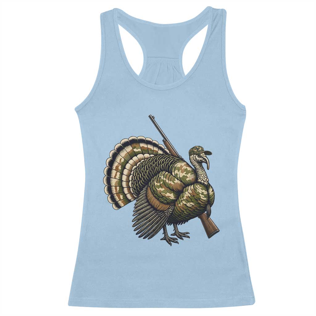 Funny Camo Turkey Hunter Rifle Gift Racerback Tank Top TS12 Light Blue Print Your Wear