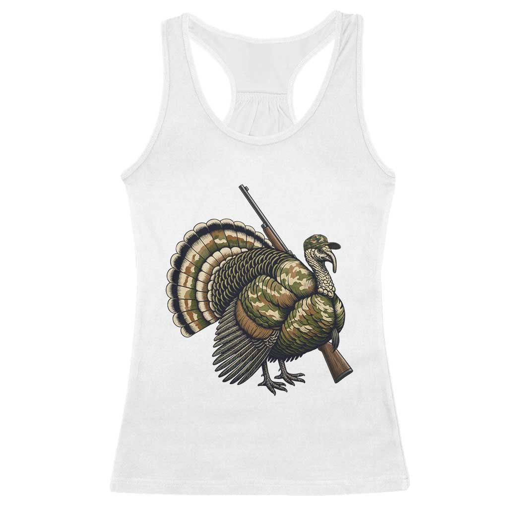 Funny Camo Turkey Hunter Rifle Gift Racerback Tank Top TS12 White Print Your Wear