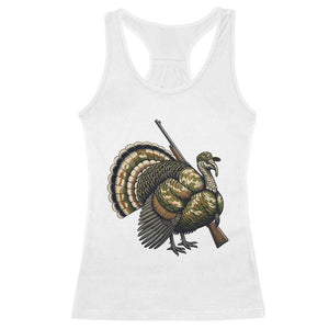 Funny Camo Turkey Hunter Rifle Gift Racerback Tank Top TS12 White Print Your Wear