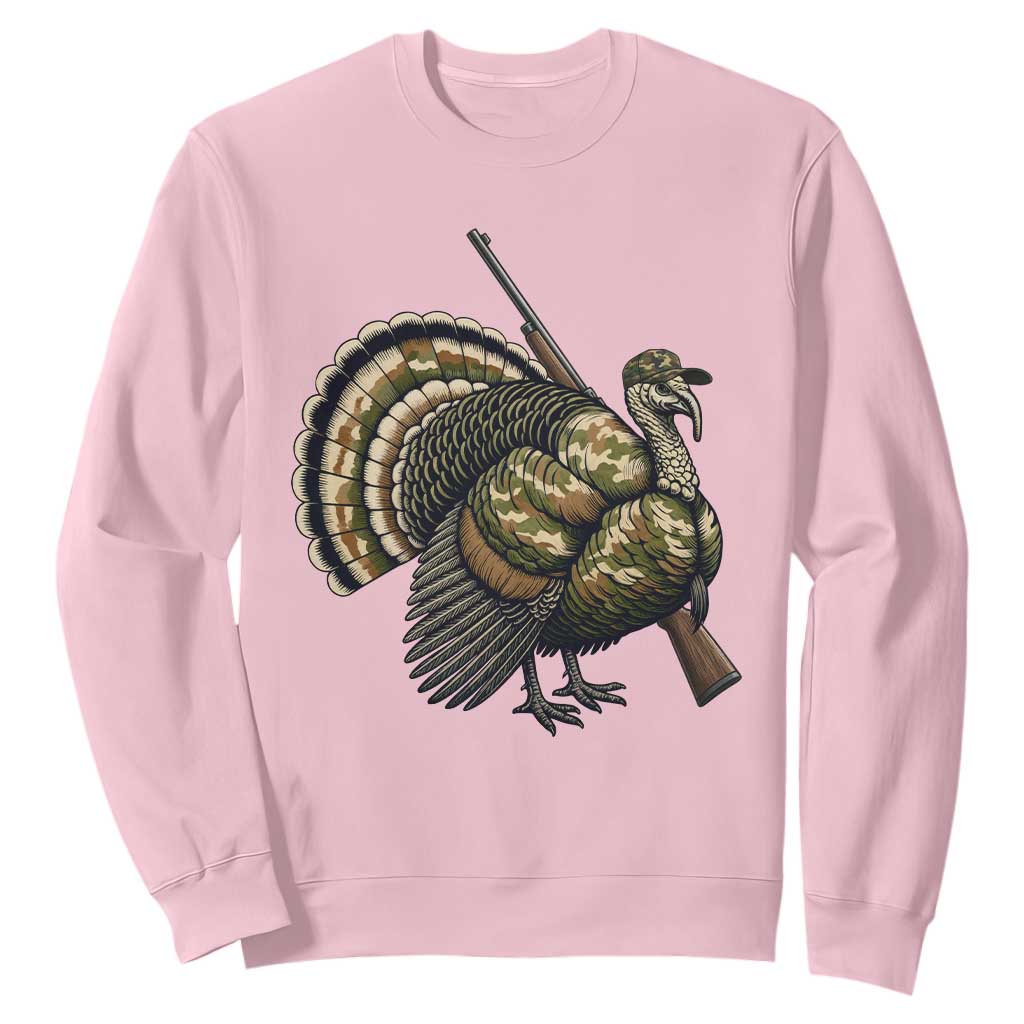 Funny Camo Turkey Hunter Rifle Gift Sweatshirt TS12 Light Pink Print Your Wear