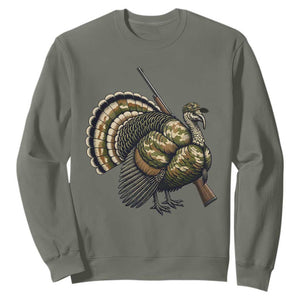 Funny Camo Turkey Hunter Rifle Gift Sweatshirt TS12 Military Green Print Your Wear