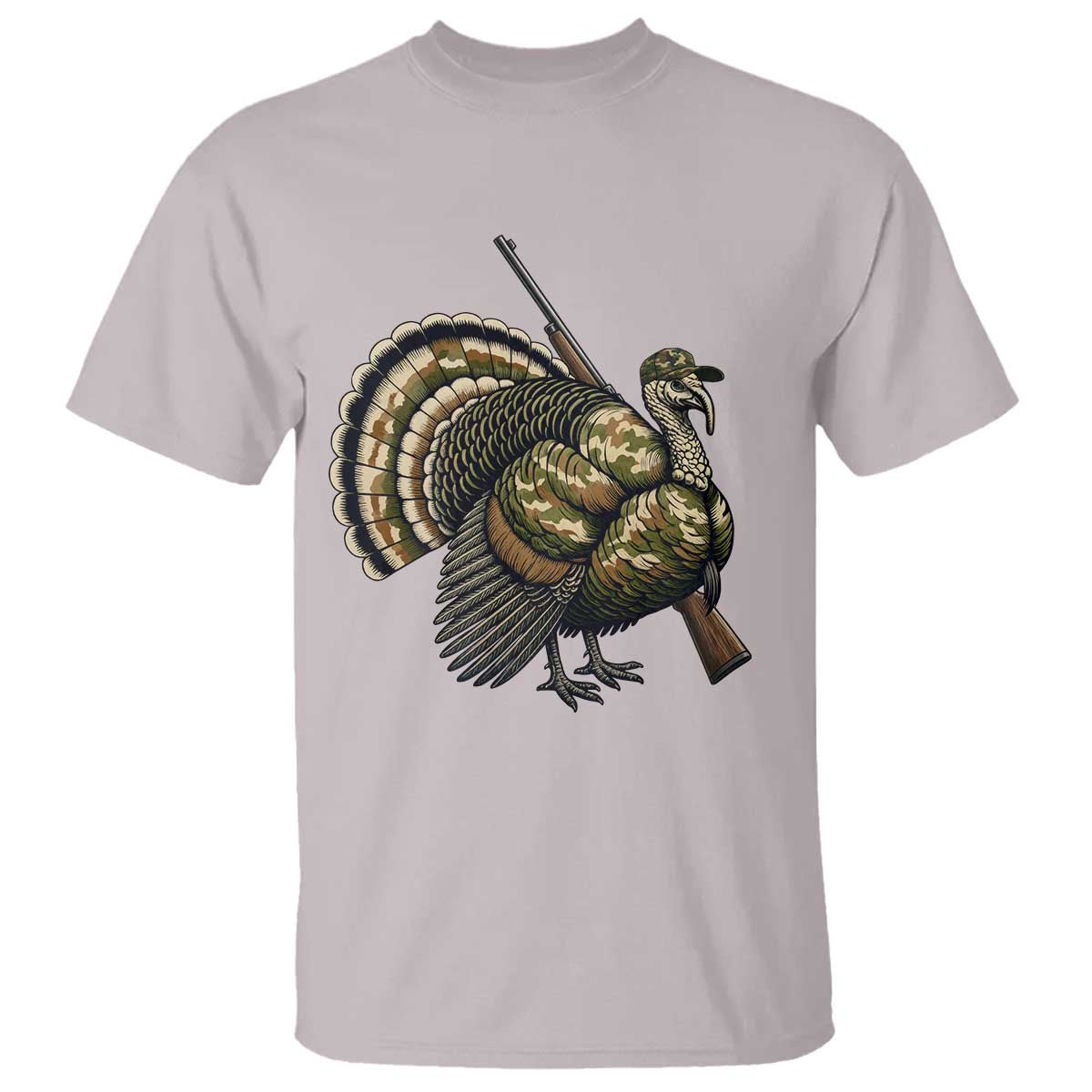 Funny Camo Turkey Hunter Rifle Gift T Shirt TS12 Ice Gray Print Your Wear