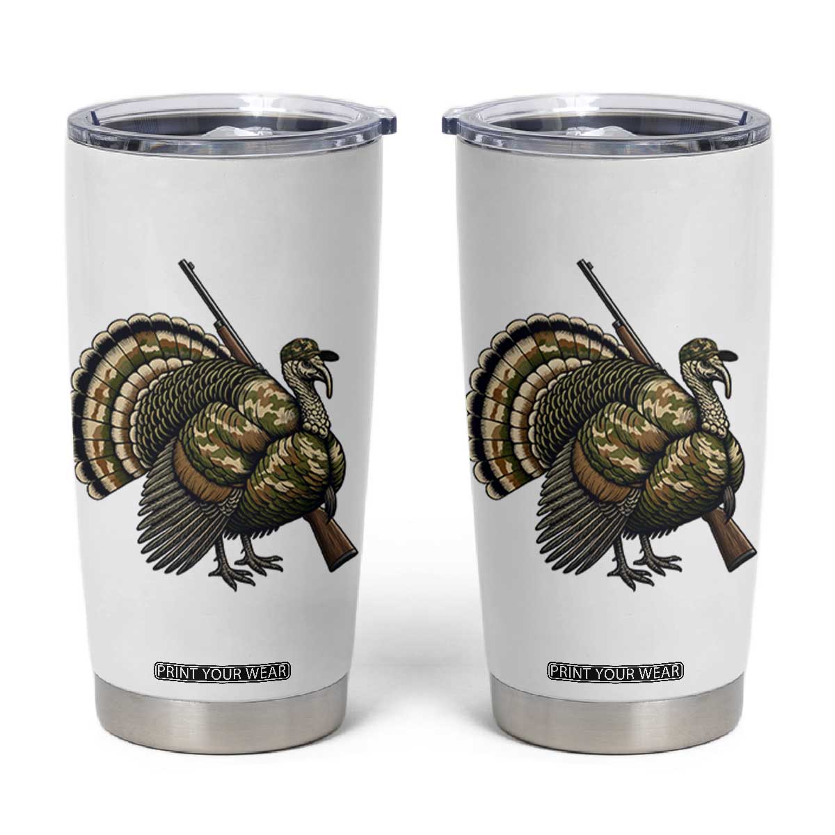 Funny Camo Turkey Hunter Rifle Gift Tumbler Cup TS12 White Print Your Wear