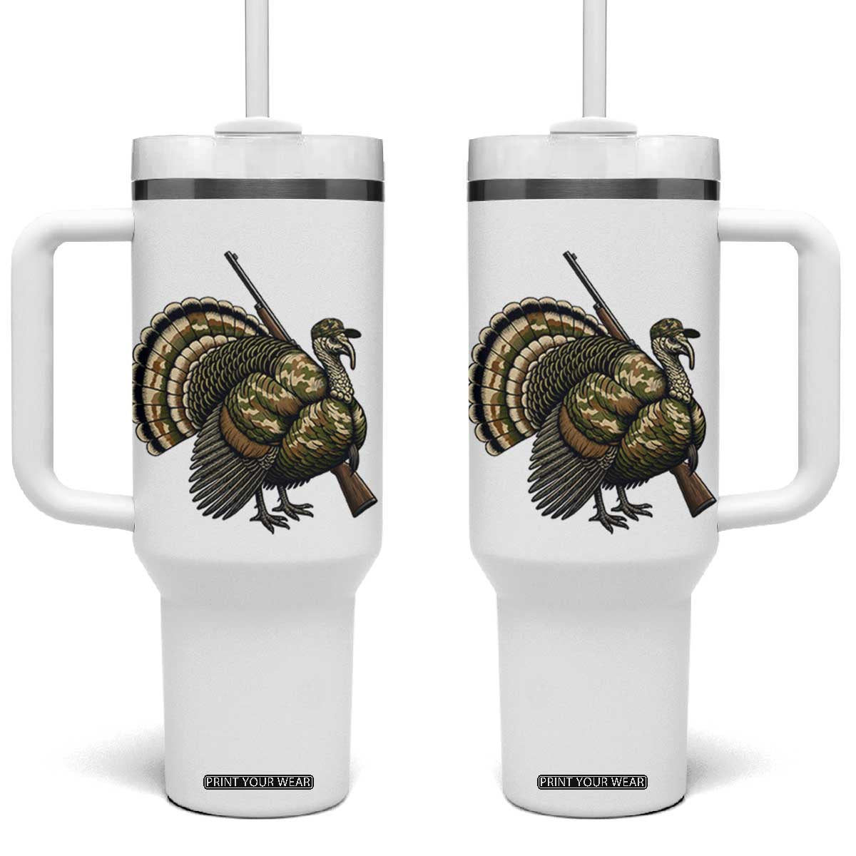 Funny Camo Turkey Hunter Rifle Gift Tumbler With Handle TS12 One Size: 40 oz White Print Your Wear
