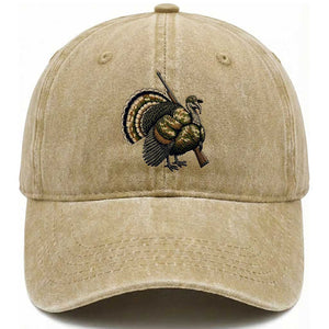 Funny Camo Turkey Hunter Rifle Gift Washed Cotton Baseball Cap TS12 Washed Cap Universal Fit Khaki Print Your Wear