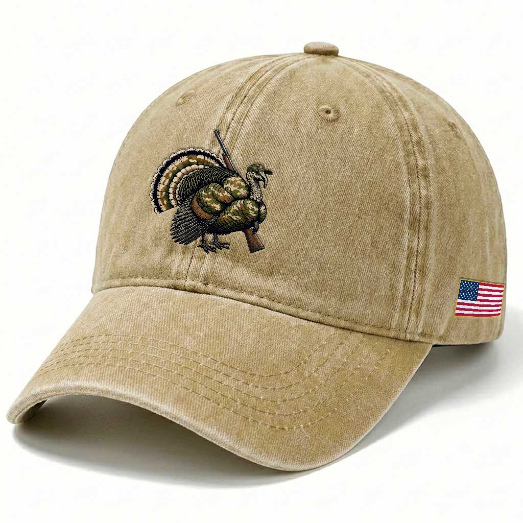 Funny Camo Turkey Hunter Rifle Gift Washed Cotton Baseball Cap TS12 Print Your Wear