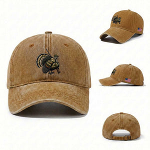 Funny Camo Turkey Hunter Rifle Gift Washed Cotton Baseball Cap TS12 Washed Cap Universal Fit Yellow Ochre Print Your Wear
