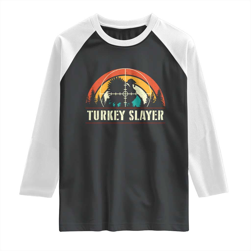 Turkey Slayer Raglan Shirt Vintage Sunset Hunting Season Gift TS12 Black White Print Your Wear